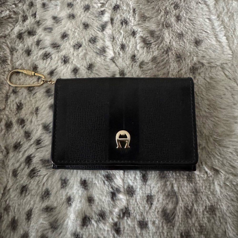 Etienne Aigner Small Black Card Wallet with Gold Detail